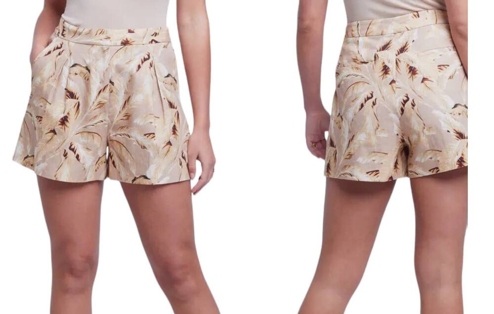 L'Agence shorts Vittoria palm leaf print pleated linen size 4